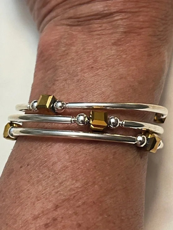 Silver Coil Bracelet with Amber Cube Beads - Picture 3 of 5